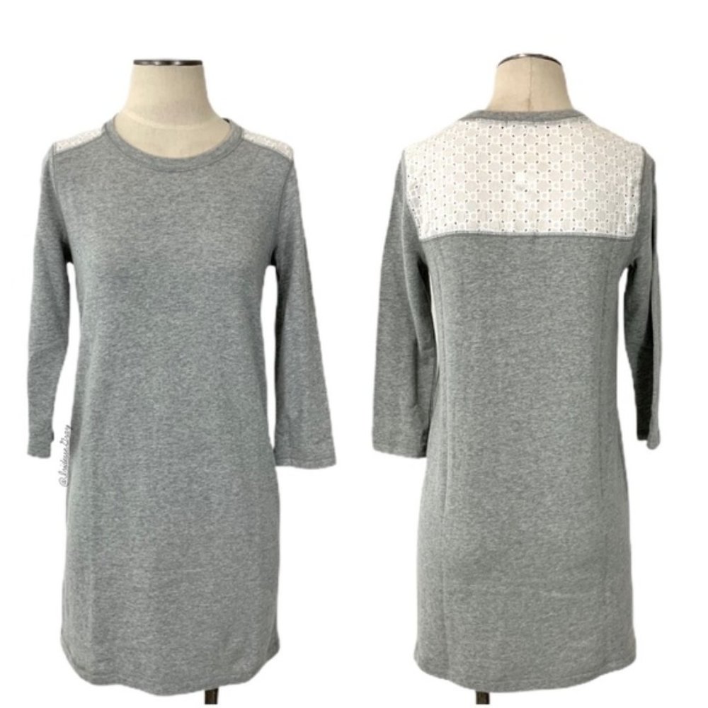 GAP Gray With White Eyelet Sweatshirt Dress NWT